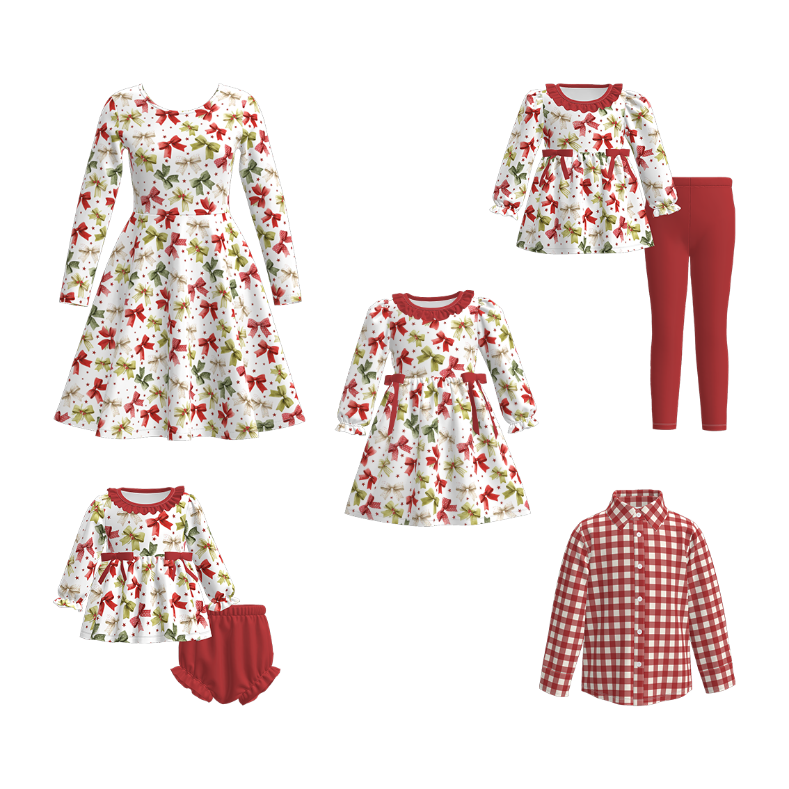 （Pre Order）Family Christmas Bow Print Dress,Set&Top