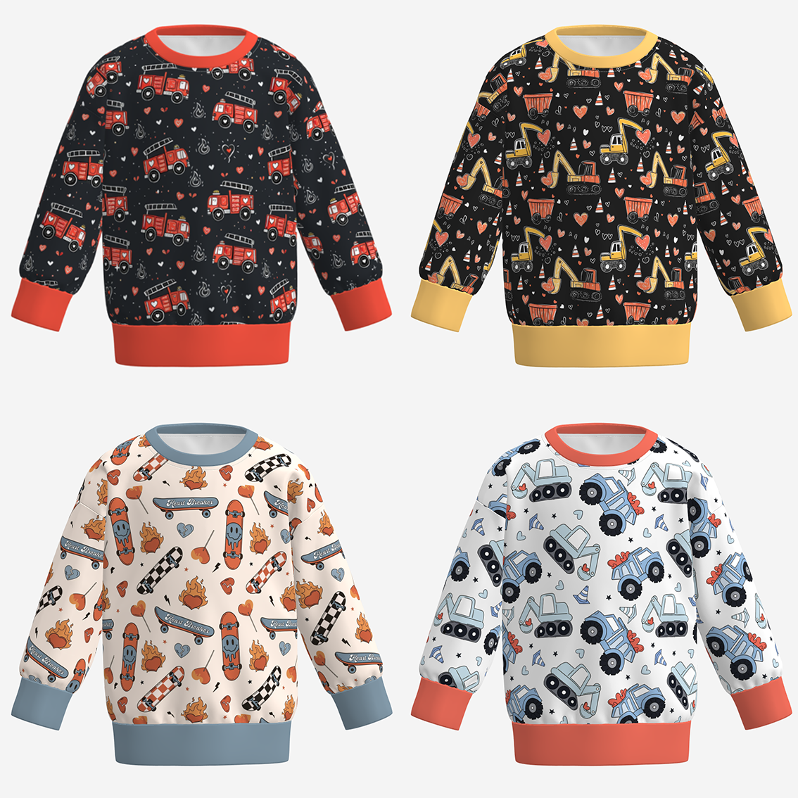 （Pre Order）Boys Valentine's Day Excavator Print Sweatshirt