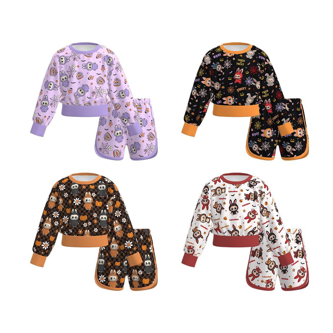 （Pre Order）Girls Halloween Cartoon Print Shorts Set