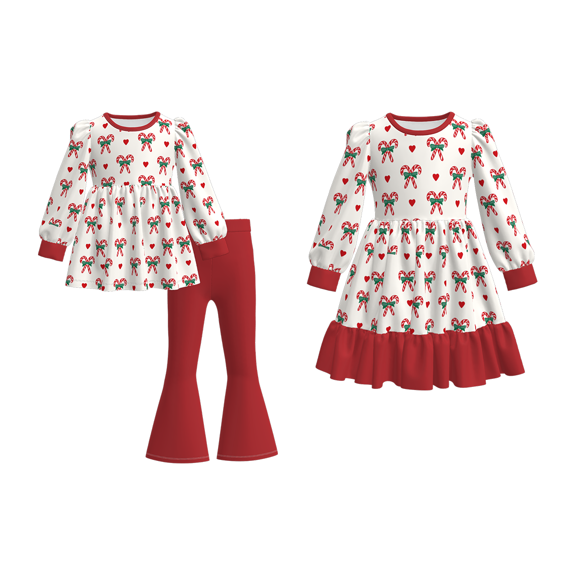 （Pre Order）Girls Christmas Candy Cane Print Dress&Set