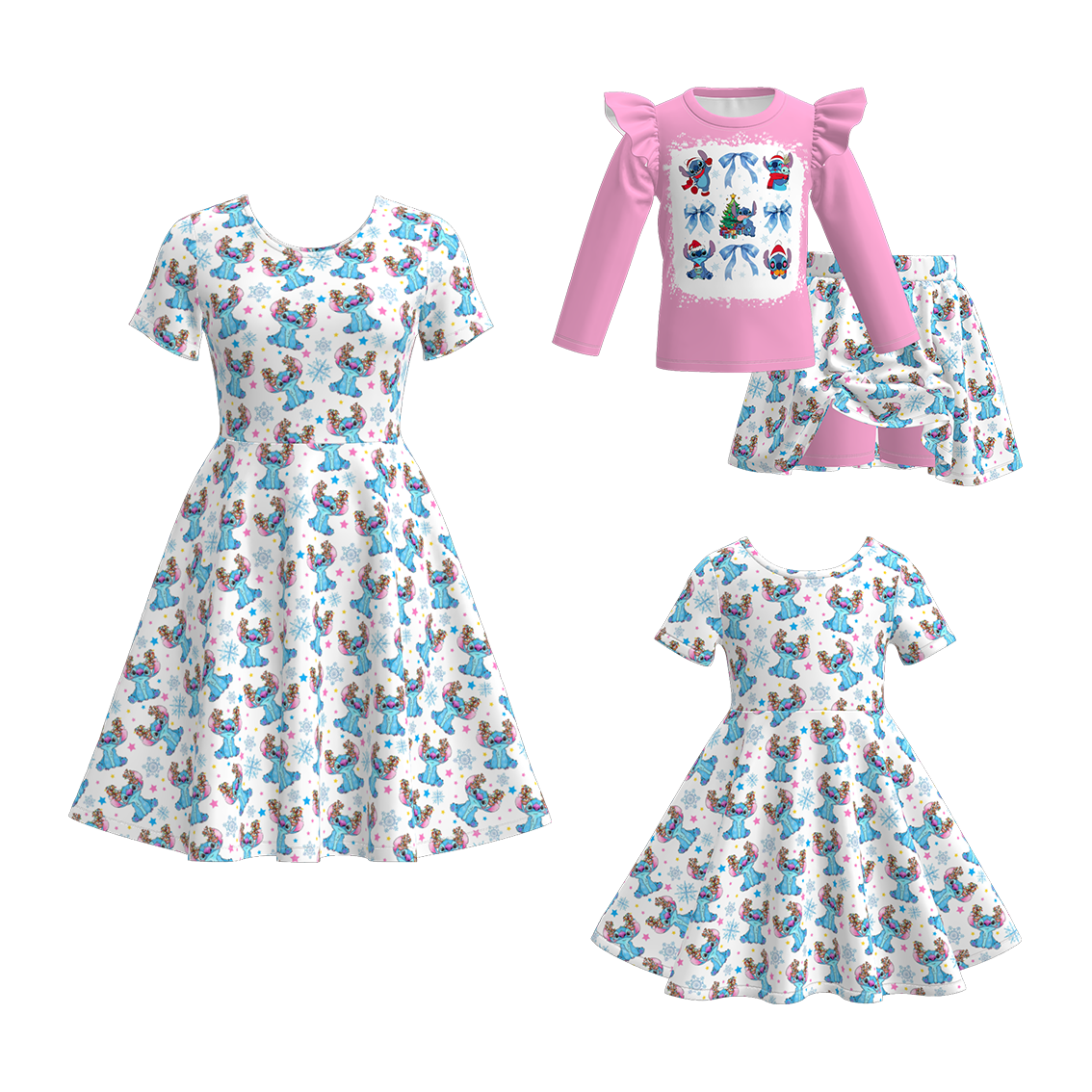（Pre Order）Family Christmas Cartoon Print Dress&Set