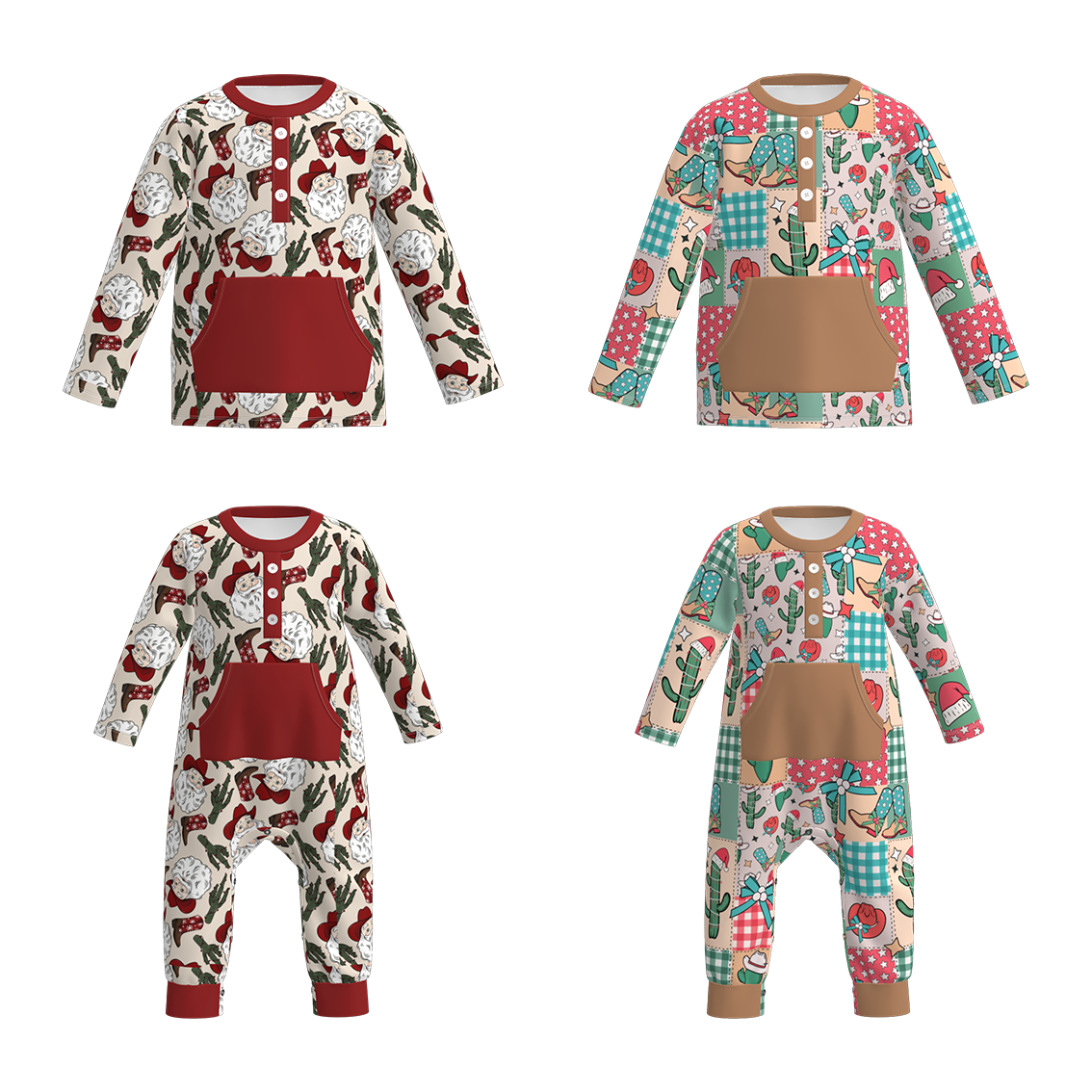 （Pre Order）Brothers Christmas Print Top&Romper with Pockets