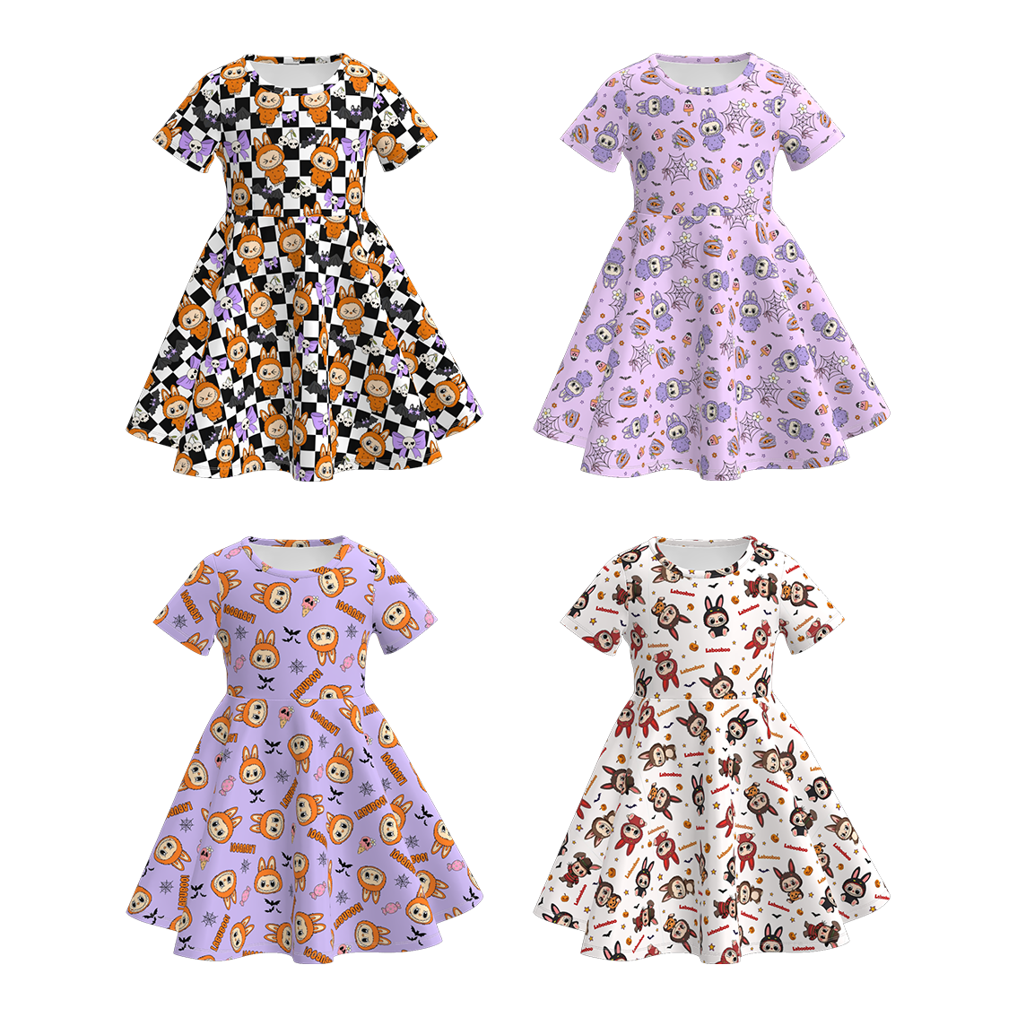 （Pre Order）Girls Halloween Cartoon Print Twirl Dress
