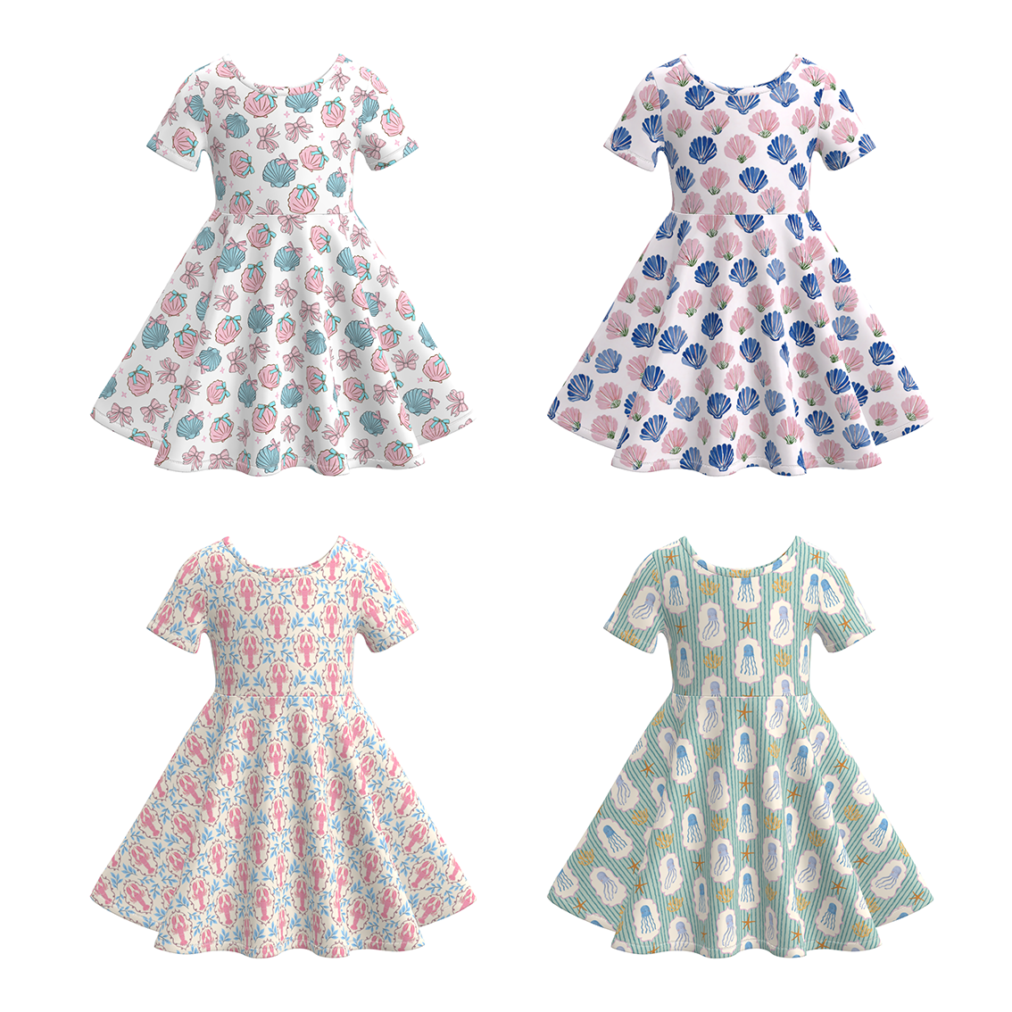 （Pre Order）Girls Spring&Summer Seashell Print Dress