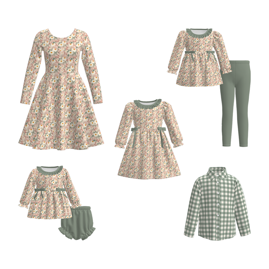 （Pre Order）Family Christmas Daisy Print Dress,Set&Top