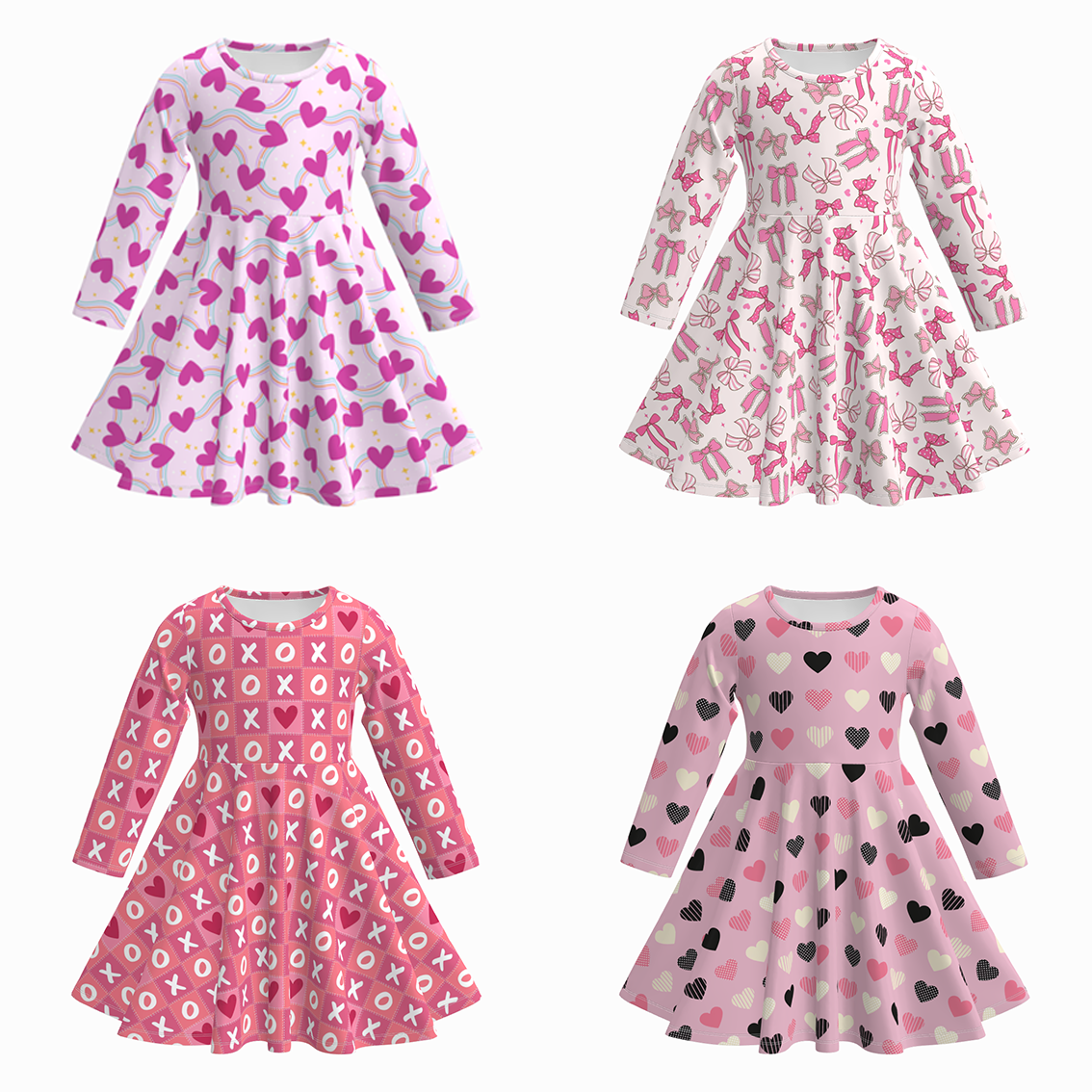 （Pre Order）Girls Valentine's Day Cartoon Print Dress