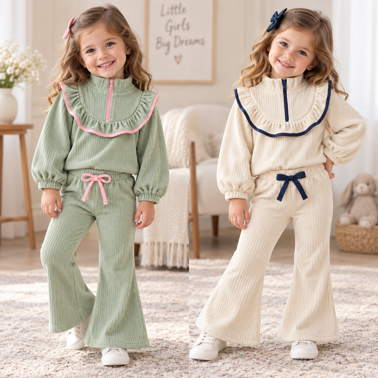 （Pre Order 2 Weeks）Girls Fall Corduroy Ruffle Outfit Set
