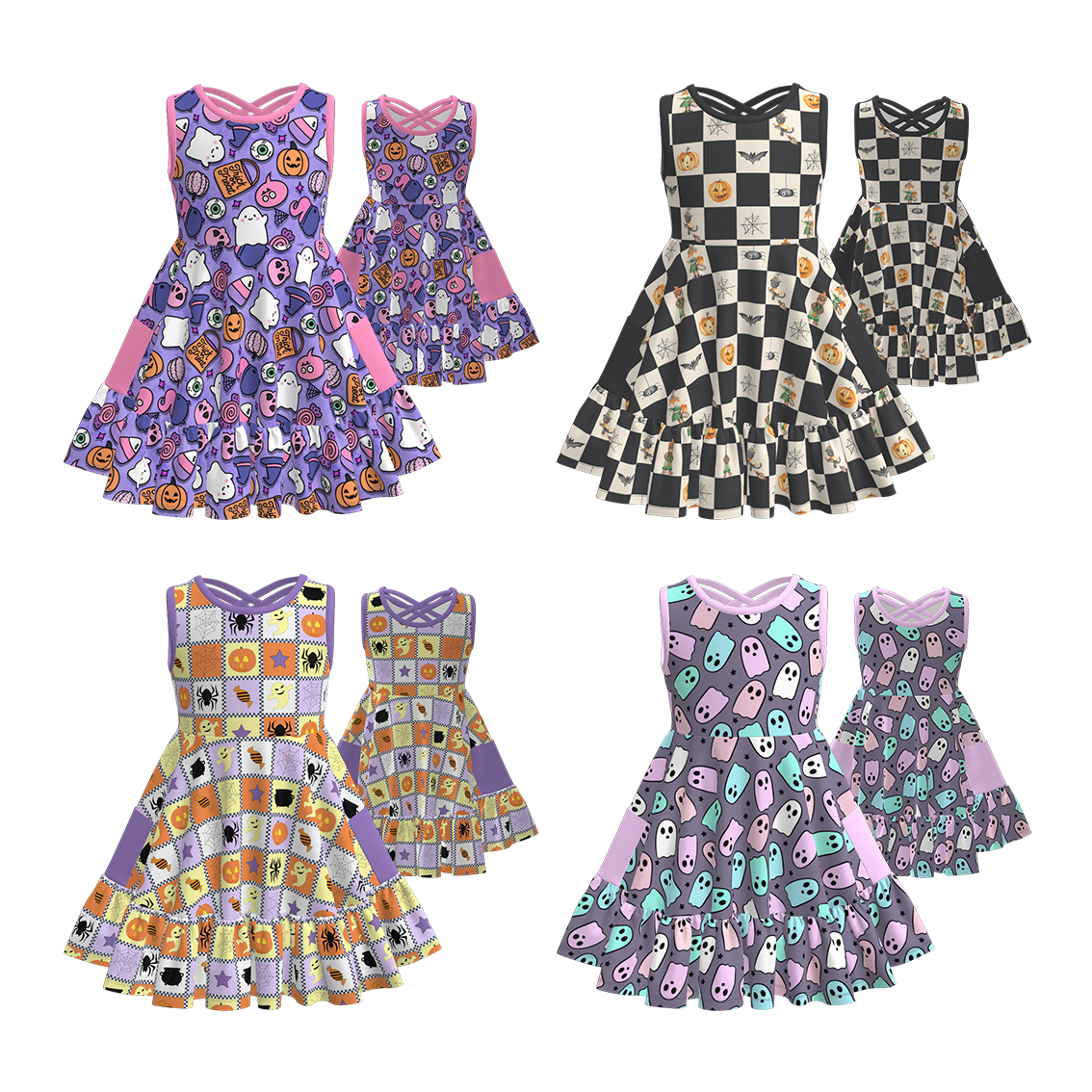 （Pre Order）Girls Halloween Ghost Print Dress
