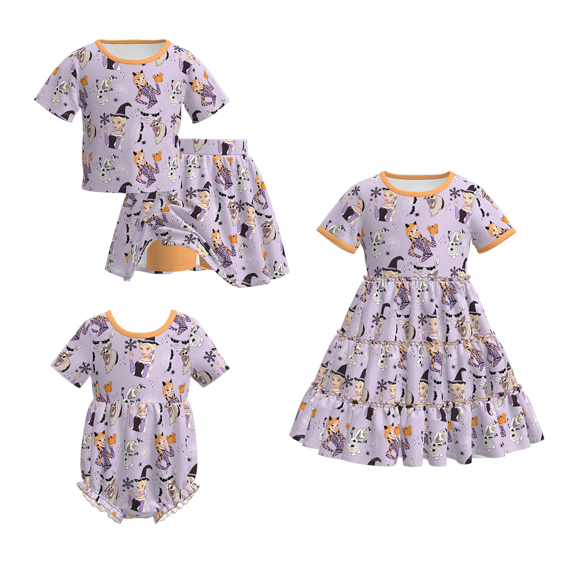 （Pre Order）Family Halloween Princess Print Dress,Set＆Romper