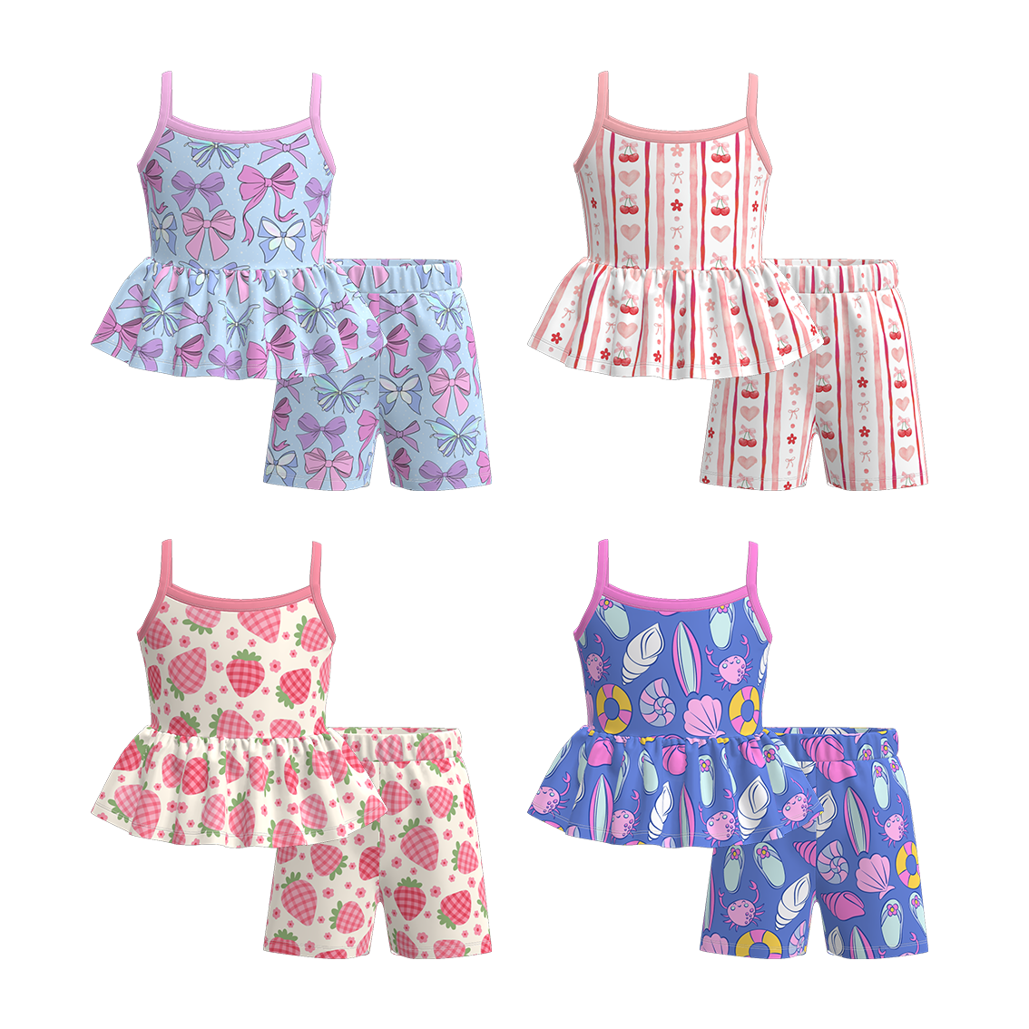 （Pre Order）Girls Spring and Summer Print Shorts Set