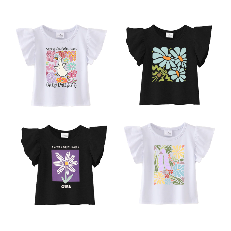 （Pre Order）Girls Spring and Summer Floral Print Ruffles Top