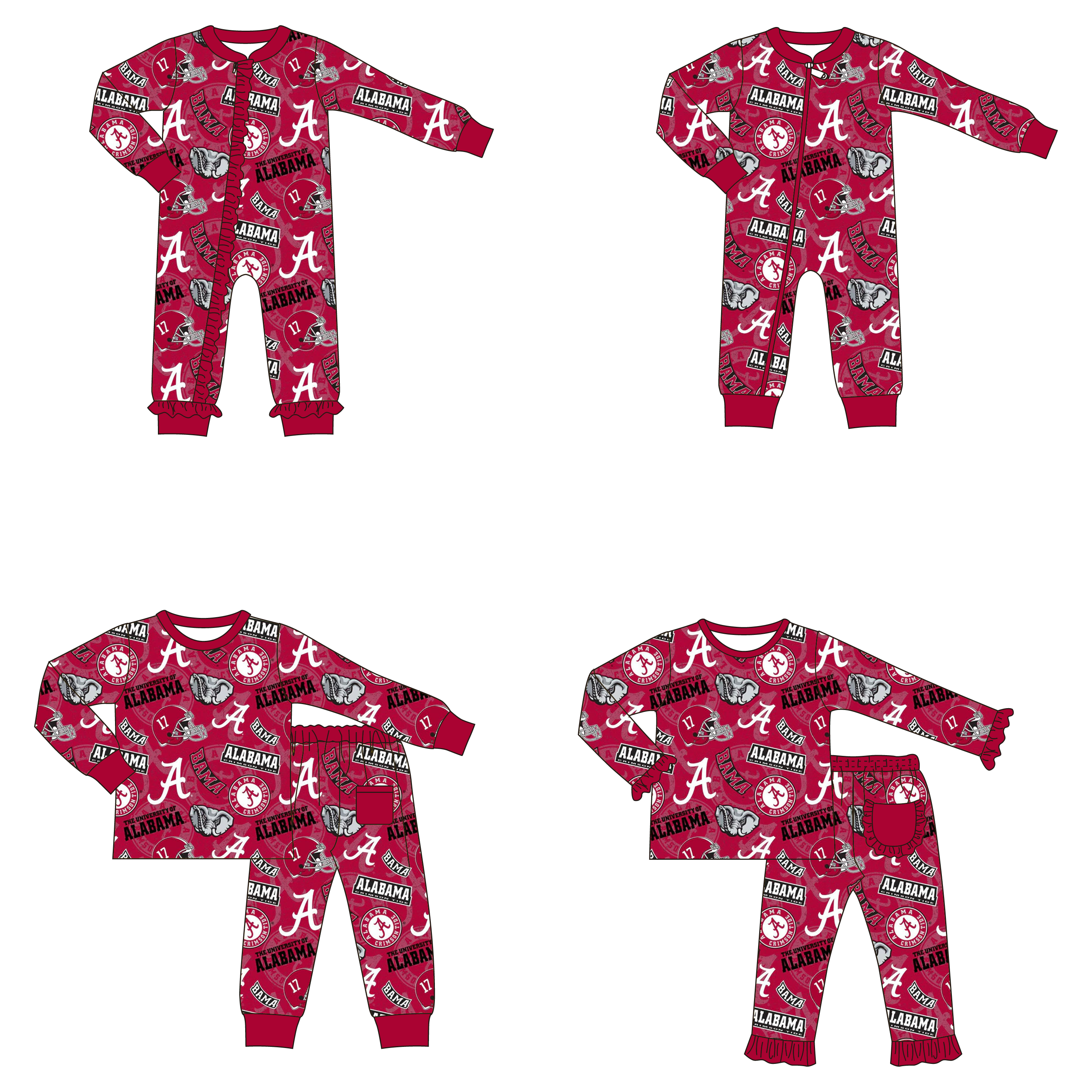 （Pre Order）Family Football Alabama Print Pajamas&Romper