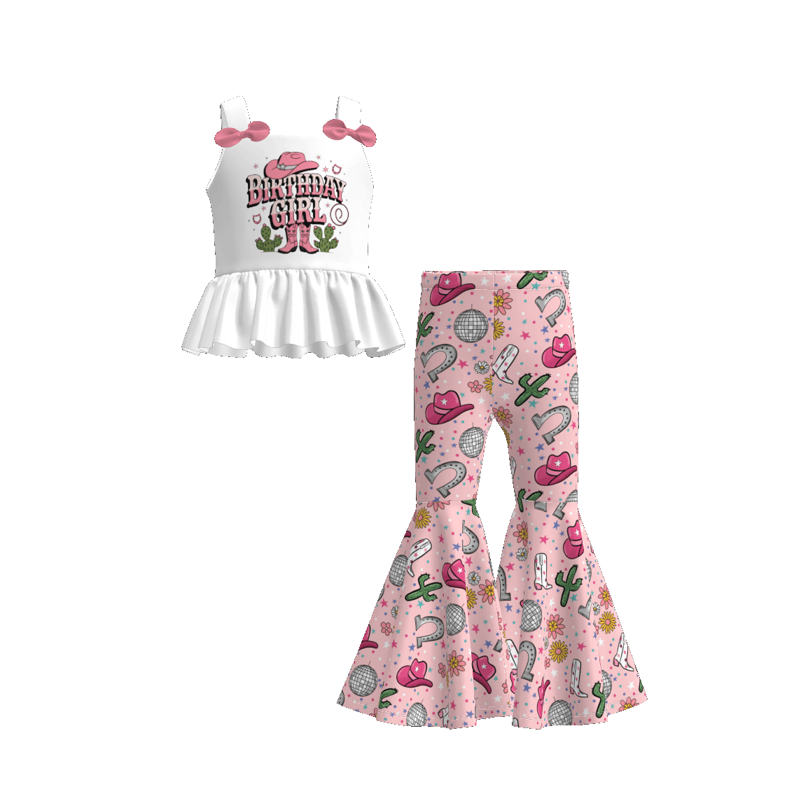 （Pre Order）Girls Spring and Summer Cow Girl Print Outfit Set