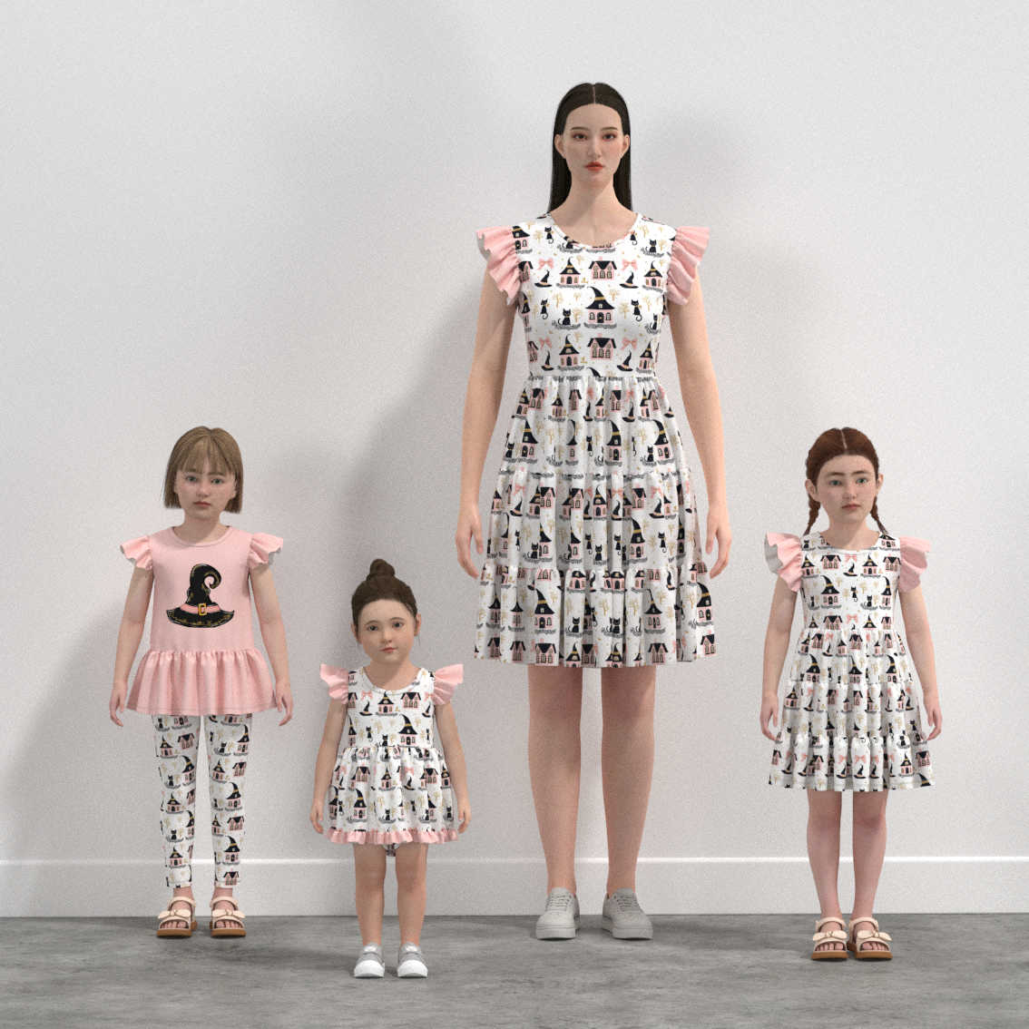 （Pre Order）Family Halloween Witch Print Dress,Set&Romper