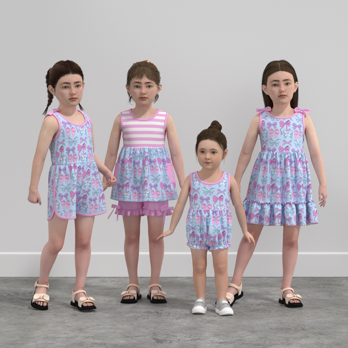 （Pre Order）Girls Spring and Summer Bow Print Dress,Set,Jumpsuit＆Romper