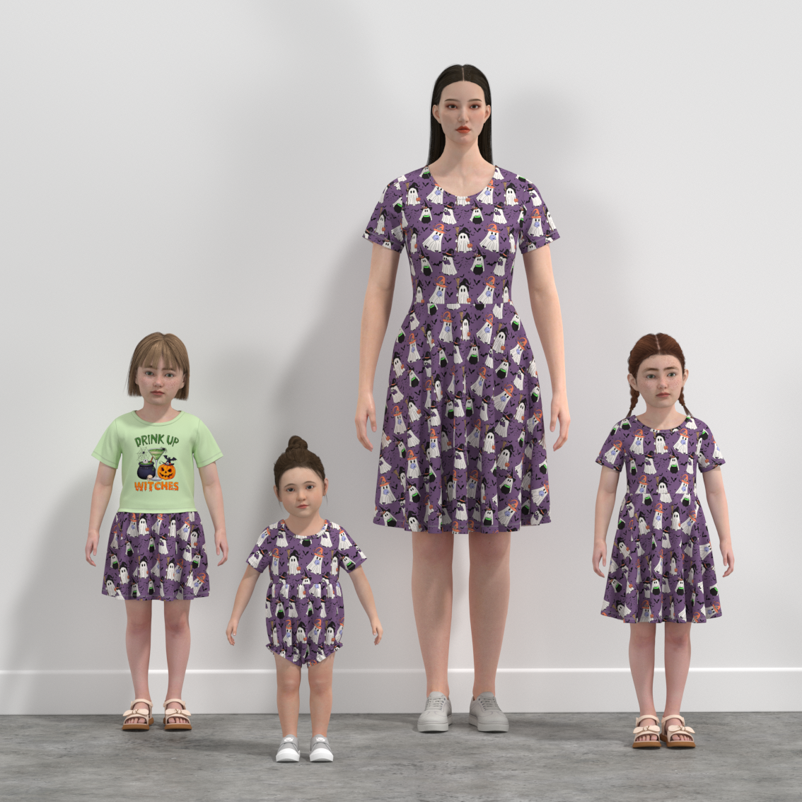（Pre Order）Family Halloween Ghost Print Dress,Set&Romper