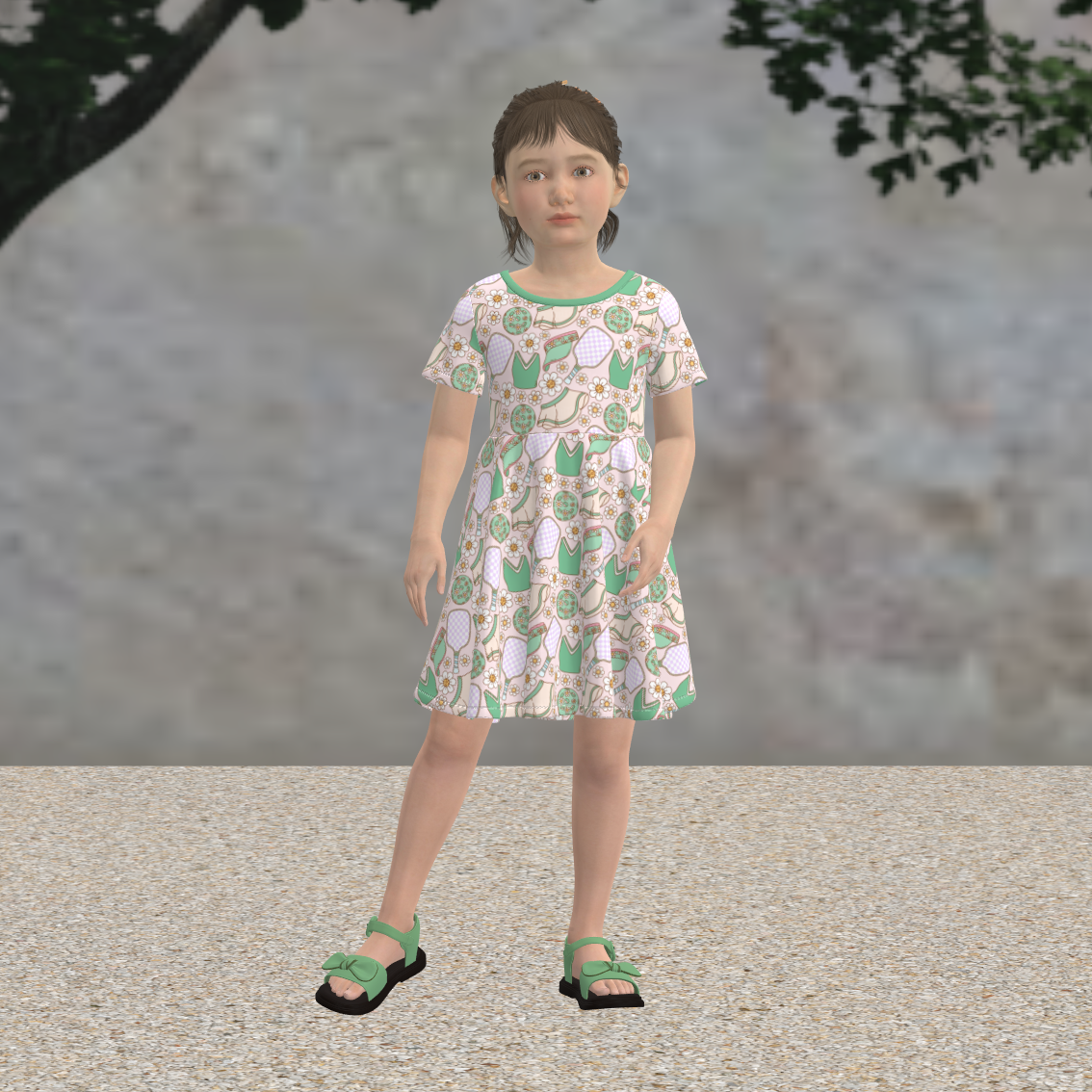 （Pre Order）Girls Spring and Summer Baseball Print Dress