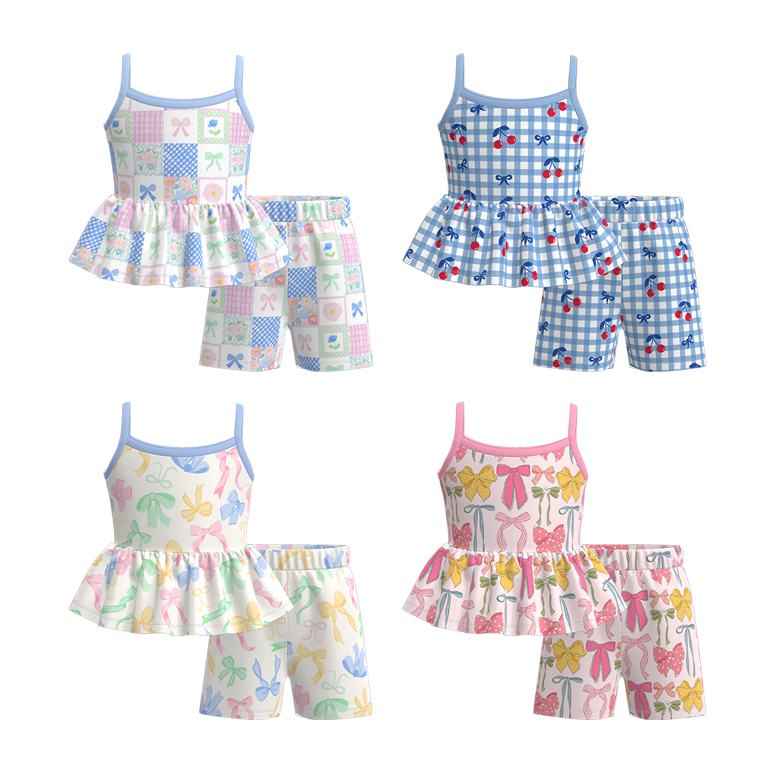 （Pre Order）Girls Spring and Summer Print Shorts Set
