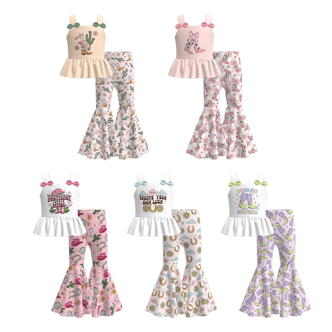 （Pre Order）Girls Spring and Summer Cow Girl Print Outfit Set