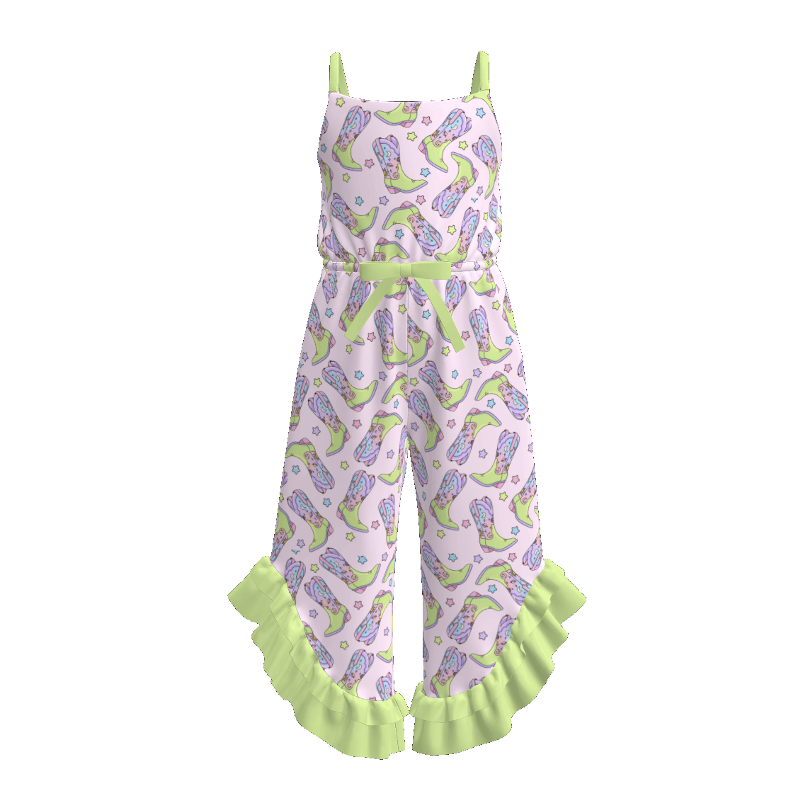 （Pre Order）Girls Spring and Summer Cow Girl Print Jumpsuit