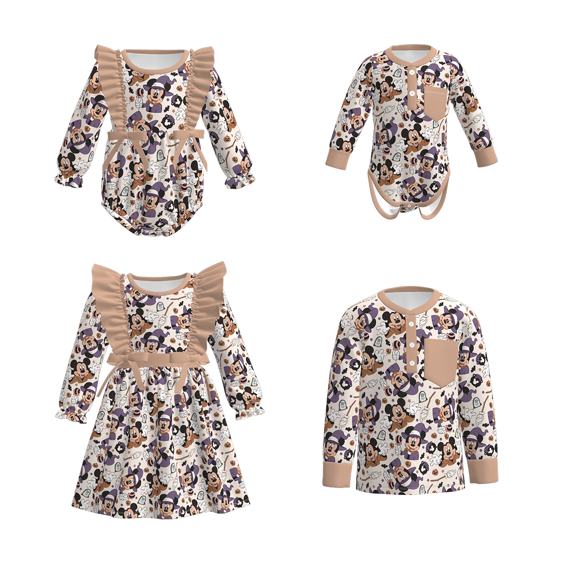 （Pre Order）Family Halloween Cartoon Print Dress,Top＆Romper