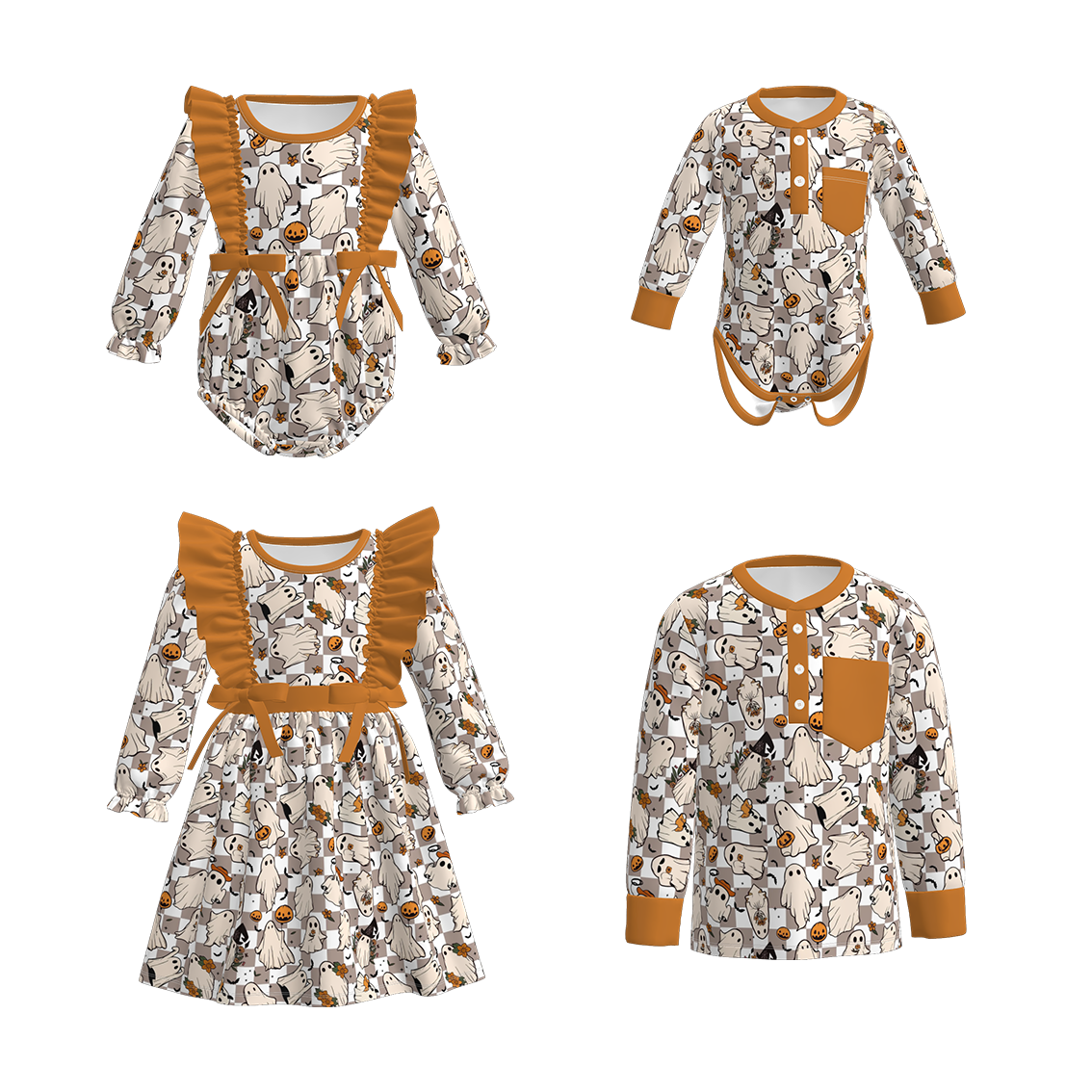 （Pre Order）Family Halloween Cartoon Print Dress,Top＆Romper