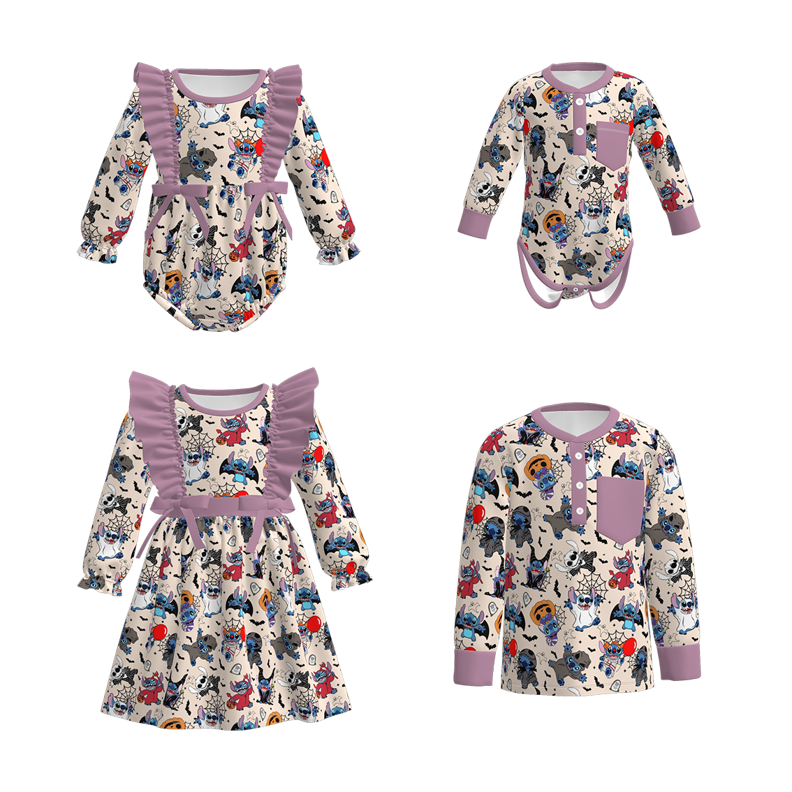 （Pre Order）Family Halloween Cartoon Print Dress,Top＆Romper