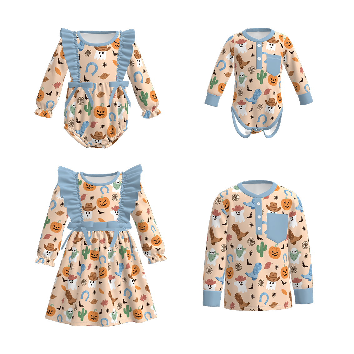 （Pre Order）Family Halloween Cartoon Print Dress,Top＆Romper