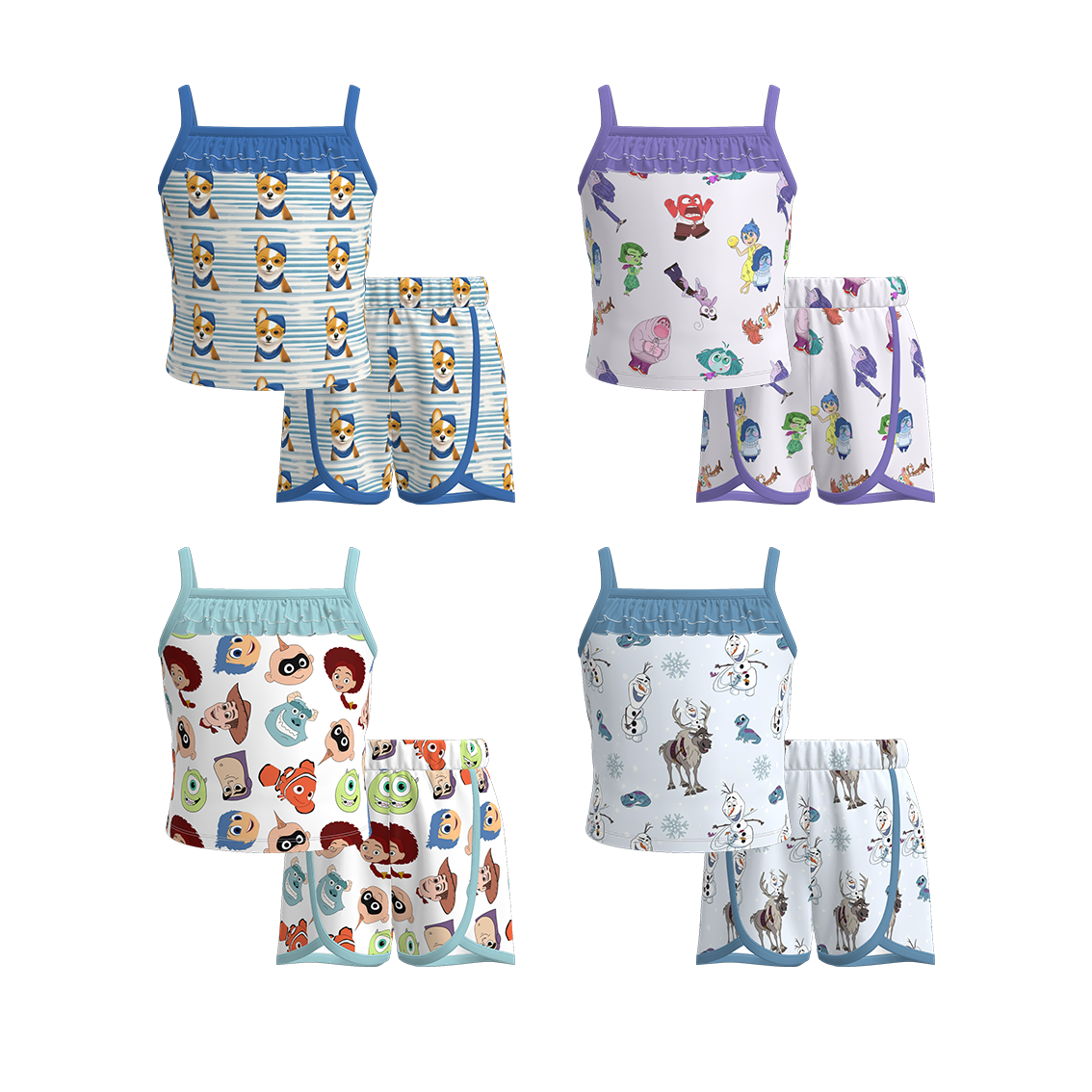 （Pre Order）Girls Spring and Summer Cartoon Print Shorts Set