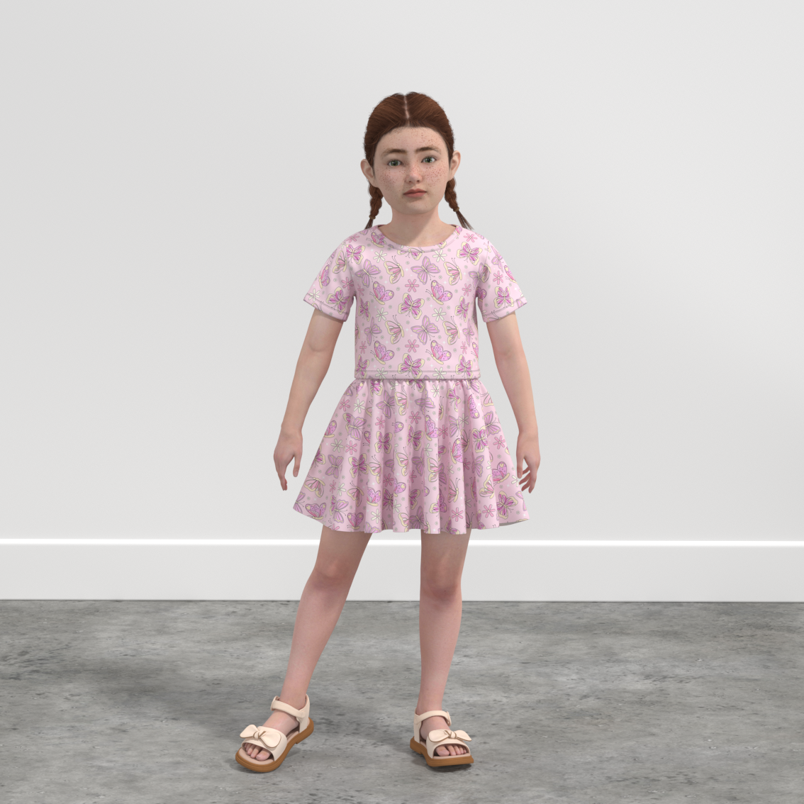 （Pre Order）Girls Spring and Summer Butterfly Print Skirt Set