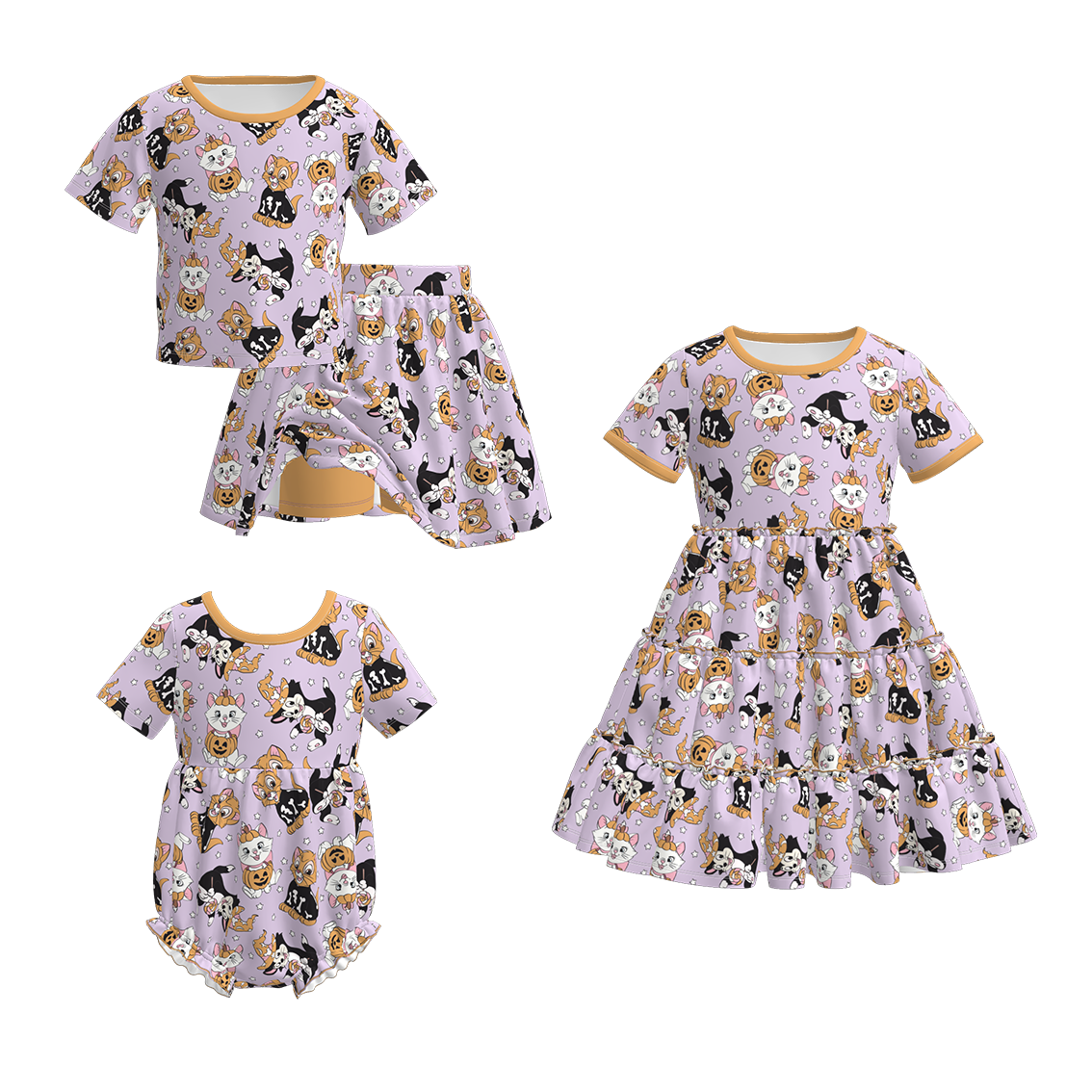 （Pre Order）Family Halloween Cartoon Print Dress,Set＆Romper