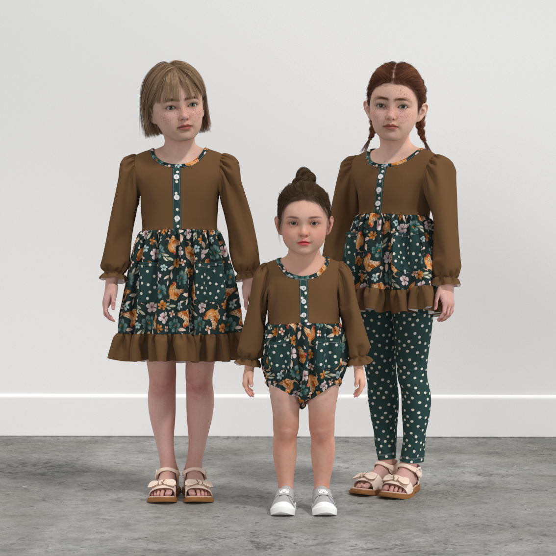 （Pre Order）Family Fall Chick Print Dress,Set＆Romper