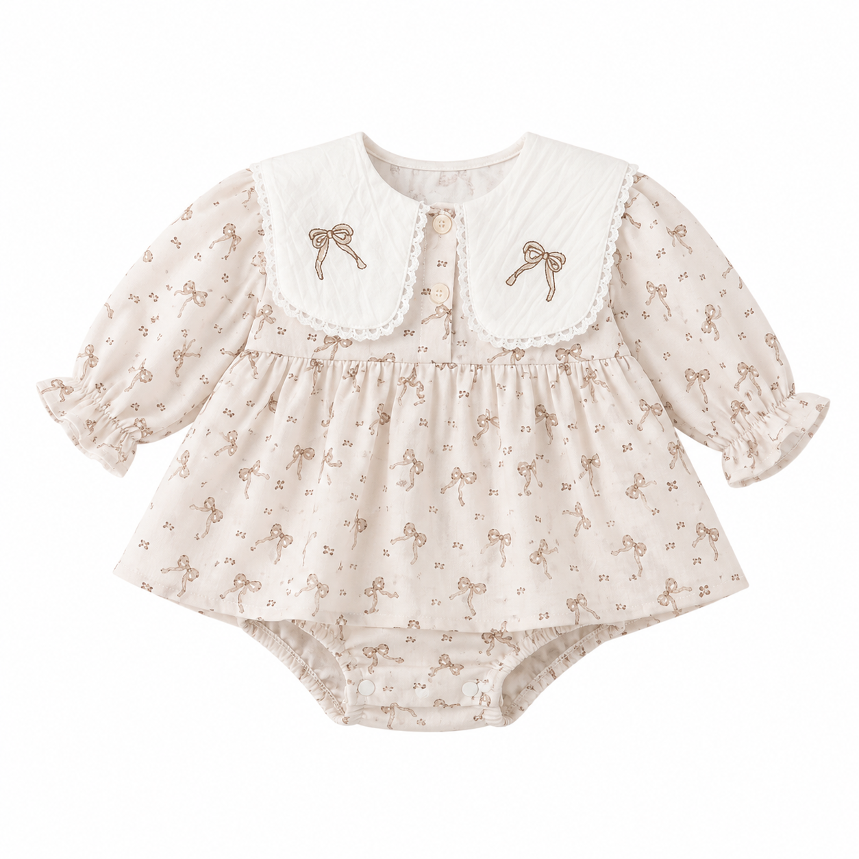 （In Production）Girls Fall Bow Embroidery Baby Collar Romper