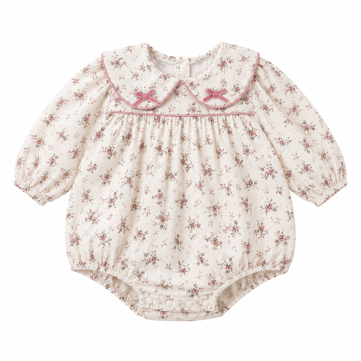 （In Production）Girls Fall Rose Print Baby Collar Romper