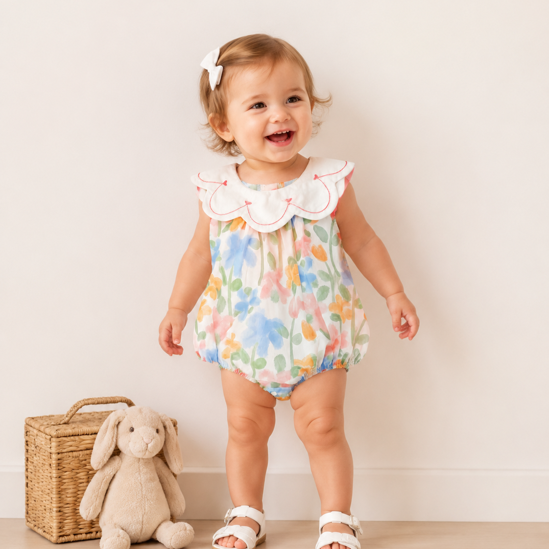 （Pre Order 2 Weeks）Toddler Girls Floral Print Scallop Collar Romper