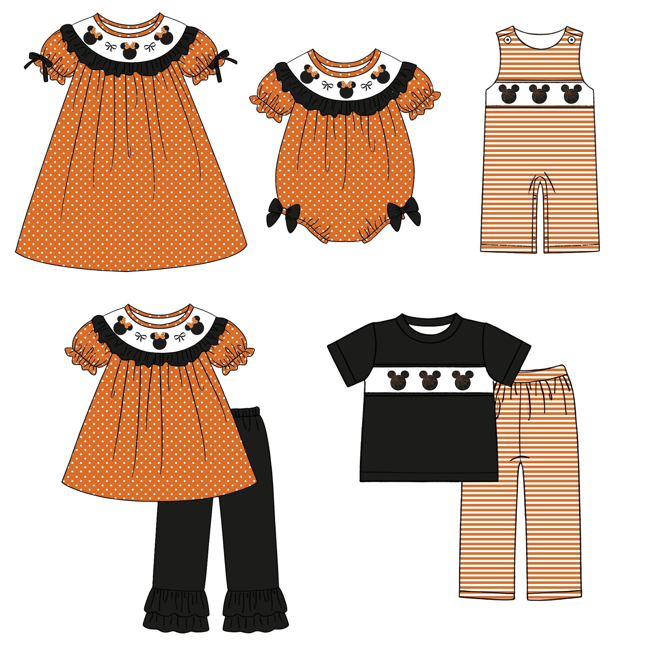 （Weekly Pre-Order）Siblings Halloween Cartoon Embroidery Smocked Dress,Set&Romper（Ends Wednesday）