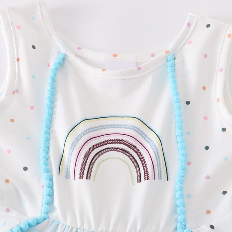 （In Stock）Blue White Plaid Rainbow Dot Dress