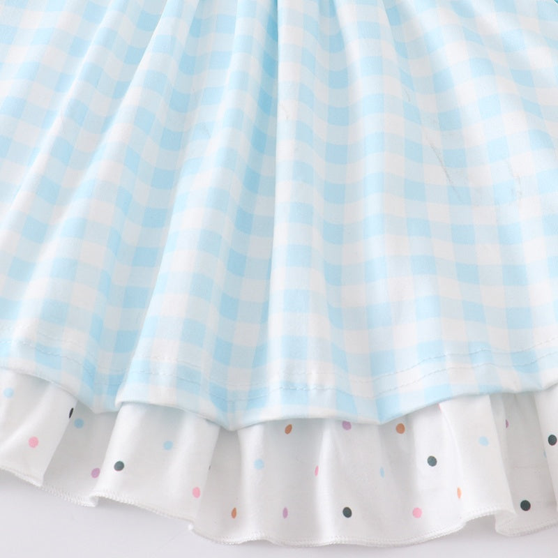 （In Stock）Blue White Plaid Rainbow Dot Dress