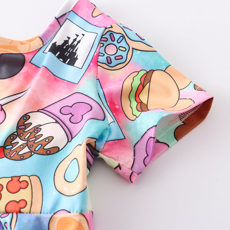 (Pre Order)Girls Summer Cartoon Snack Print Twirl Dress