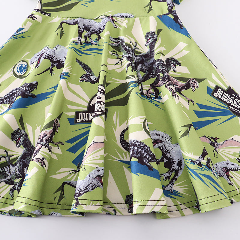 （In Stock Q08-01-02）Girls Jurassic World Dino Print Twirl Dress
