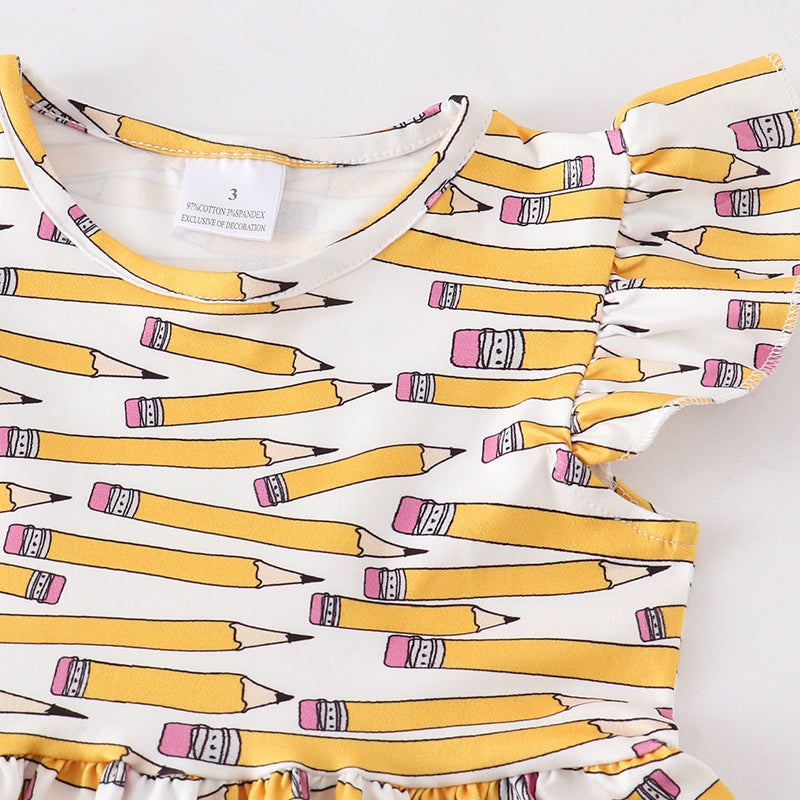 （Pre Order）Back To School Yellow Pencil Print Dress