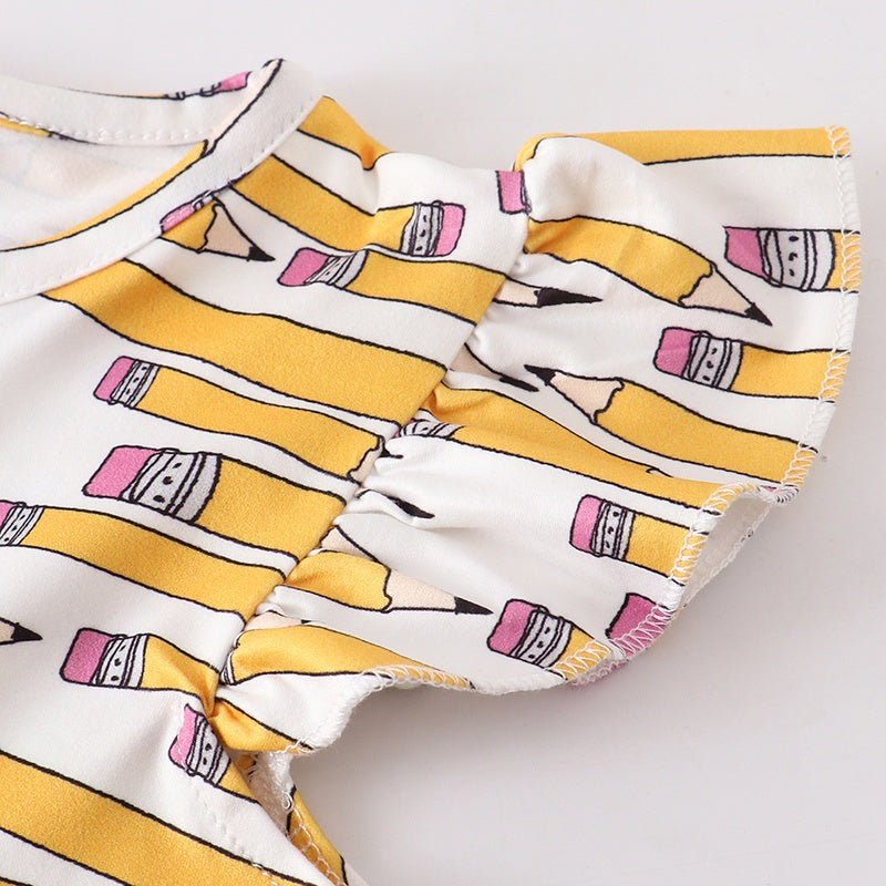 （Pre Order）Back To School Yellow Pencil Print Dress