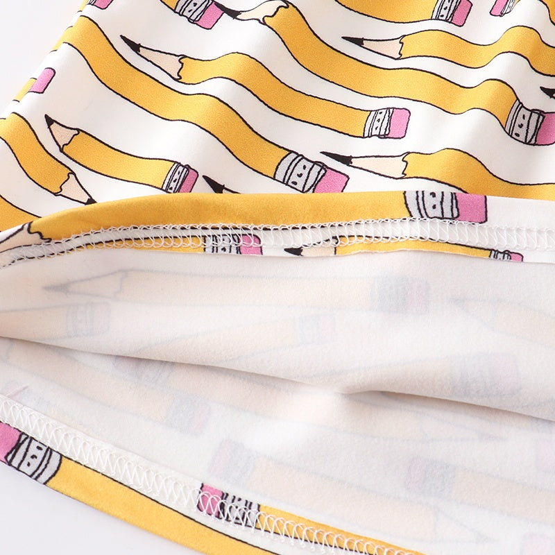 （Pre Order）Back To School Yellow Pencil Print Dress