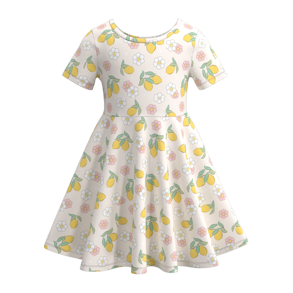 Summer Arrival Cartoon Pattern Fly Sleeves Color Patchwork Dress for Stylish Girls