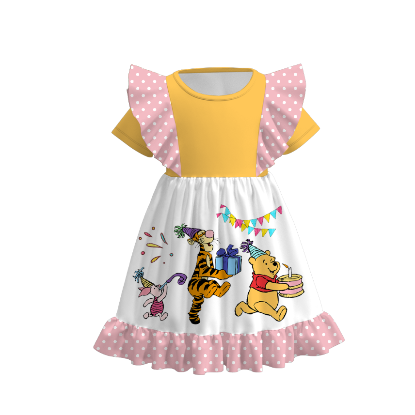 （Pre Order）Girls Birthday Cartoon Print Ruffles Dress