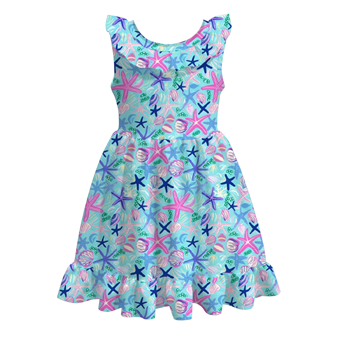 （Pre Order）Girls Under The Sea Print Milk Silk Dress