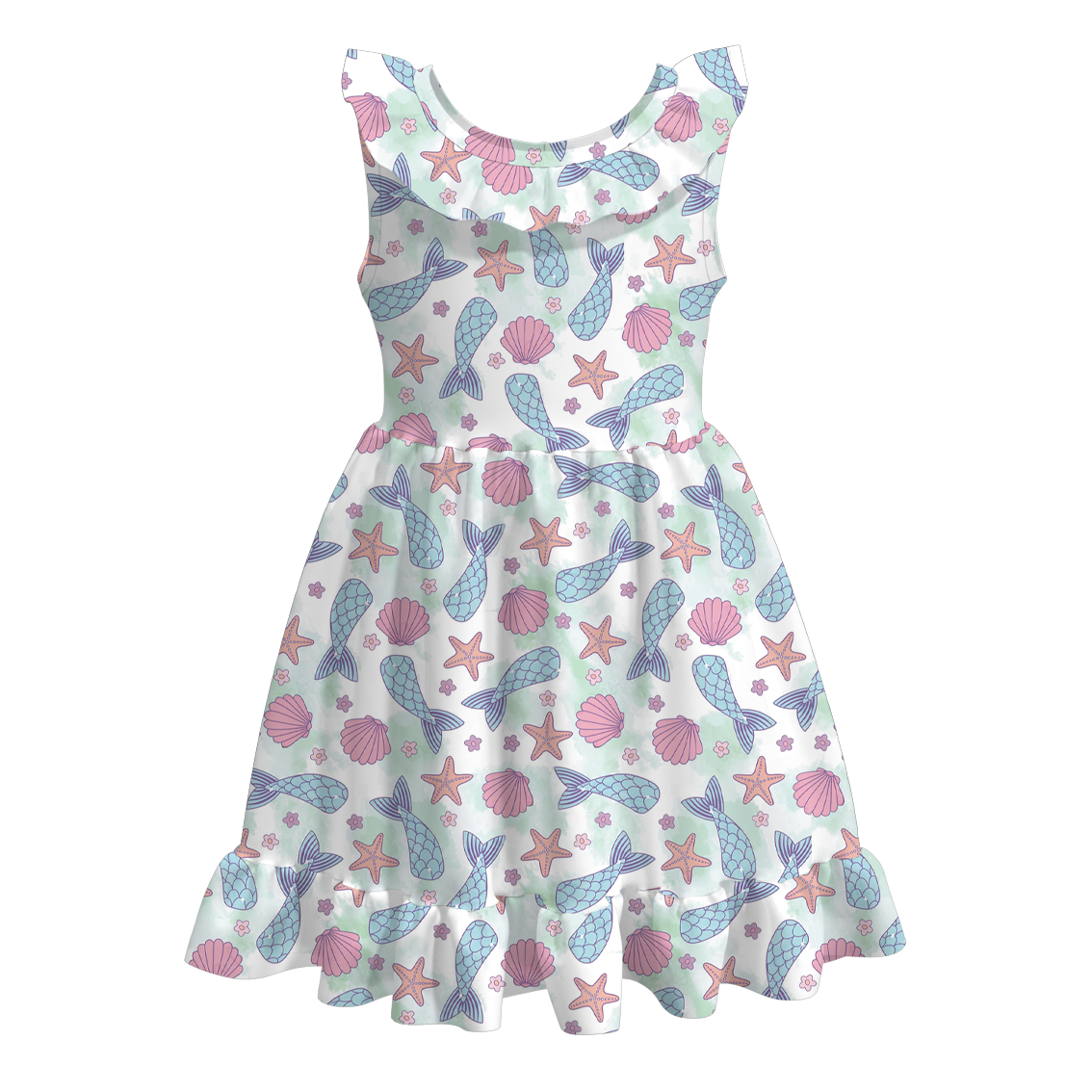 （Pre Order）Girls Under The Sea Print Milk Silk Dress