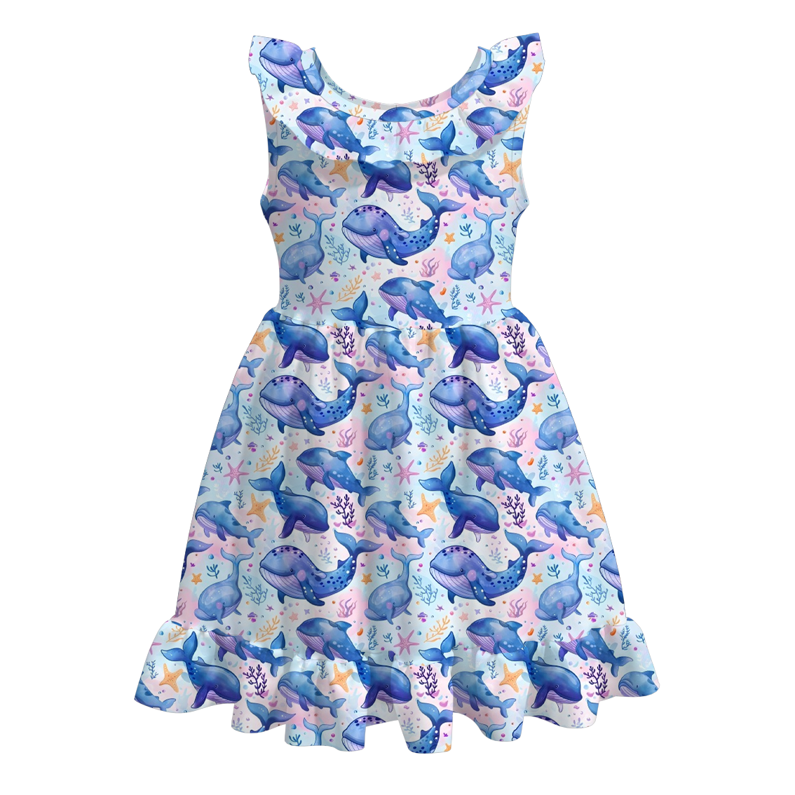 （Pre Order）Girls Under The Sea Print Milk Silk Dress
