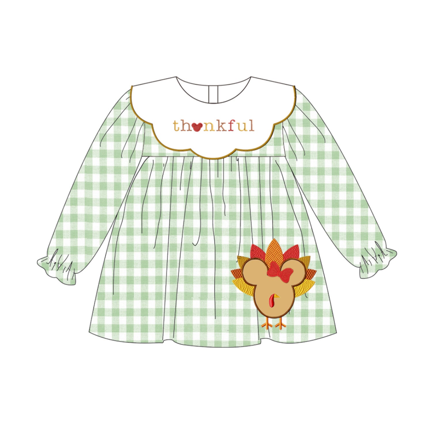 （Pre Order）Girls Thanksgiving Cartoon Embroidery Dress