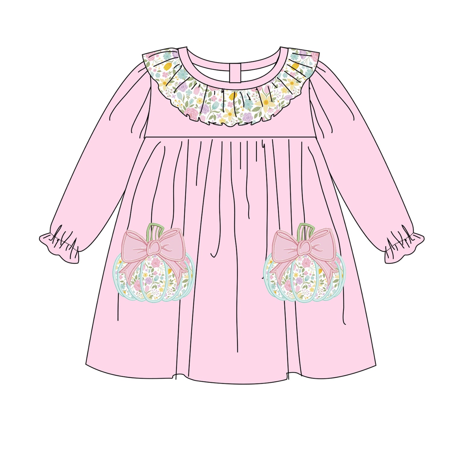 （Pre Order）Girls Halloween＆Thanksgiving Pumpkin Applique Dress